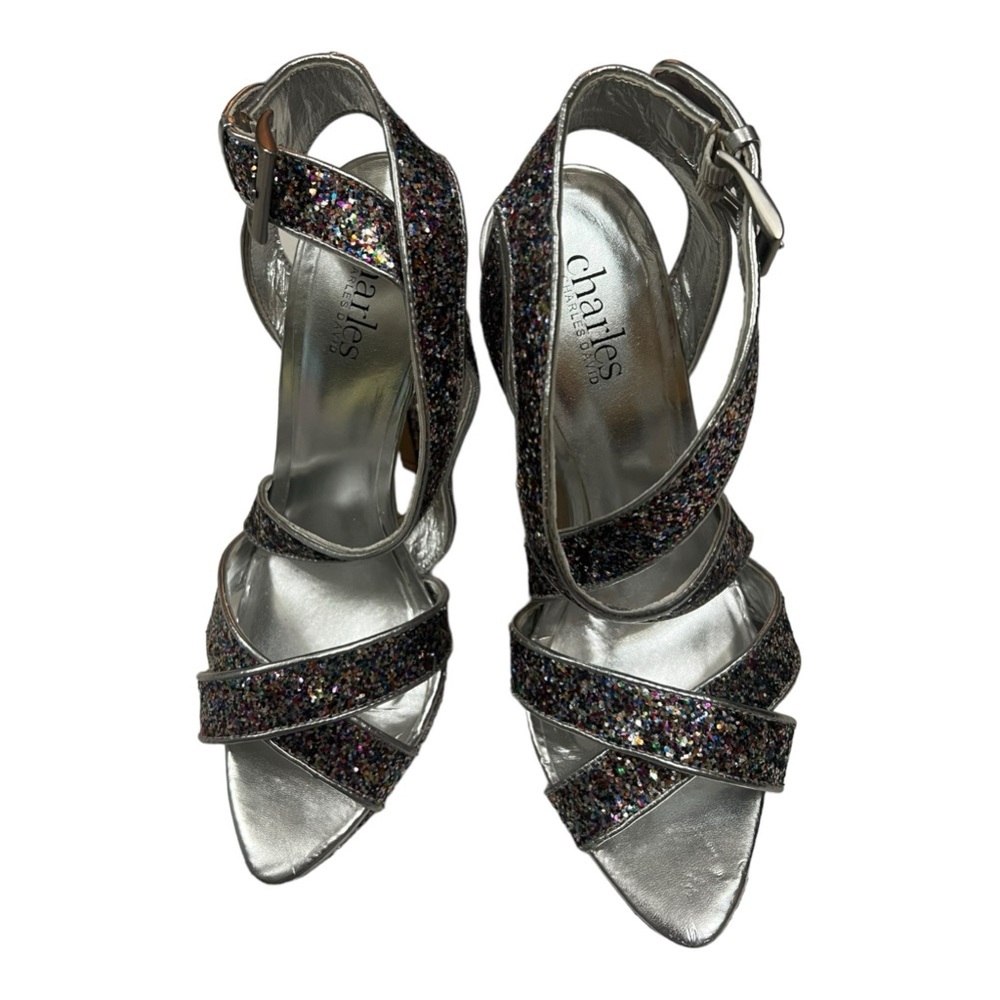Charles Multicolor Coarse Glitter Platform Heel Stiletto Sandal Size 7 NWOT